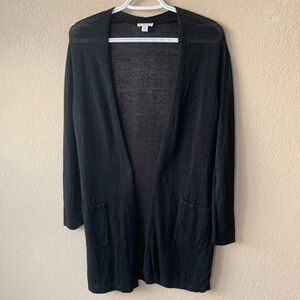 J. Jill Linen Blend Minimalist Closet Staple Black Open Front Cardigan Size M/P